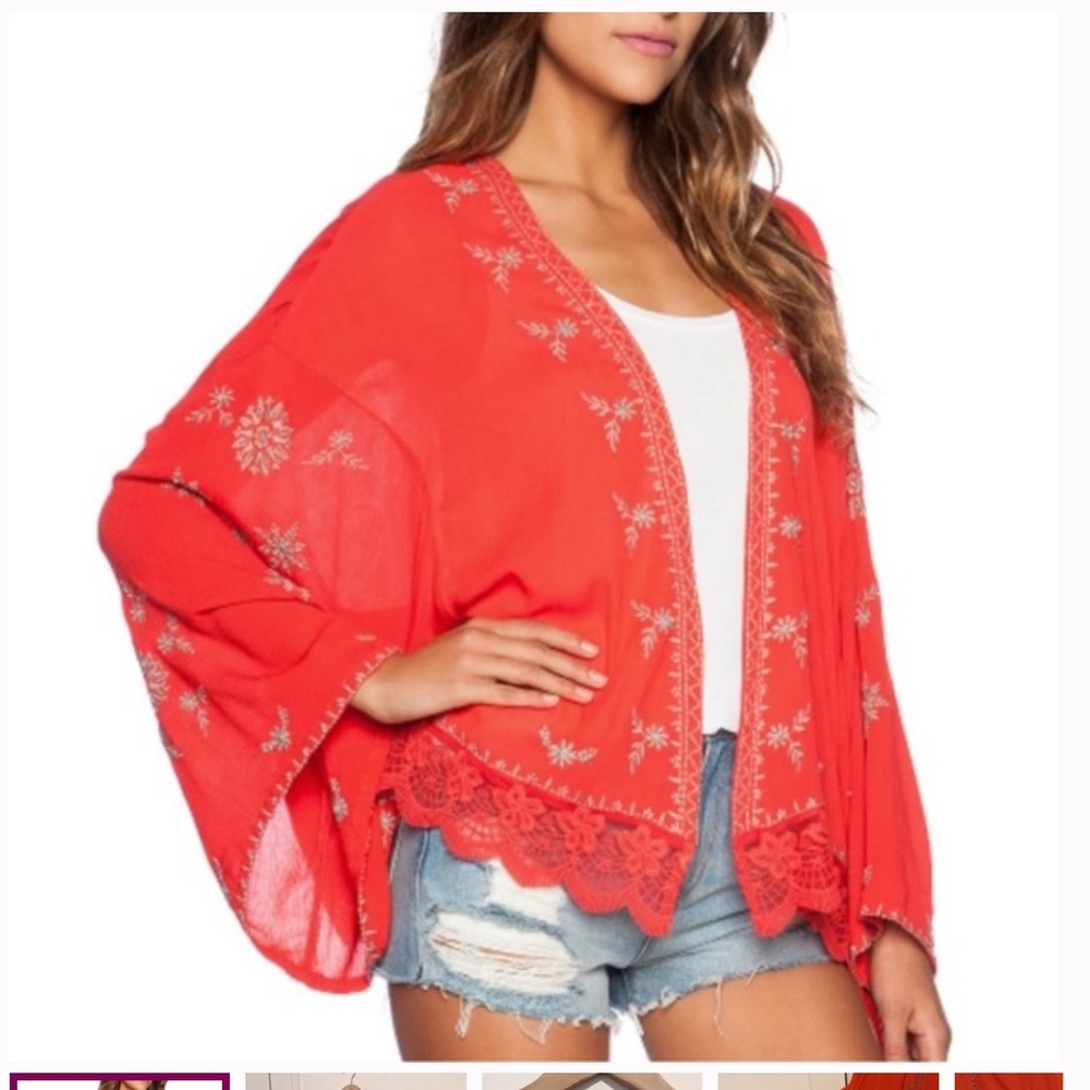 Free People | Red Embroidered Kimono M